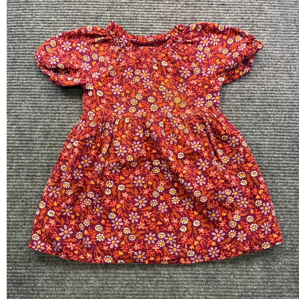 Cat & Jack Toddler Girls Floral Puff Sleeve Peplum Top Dress Burgundy Orange 3T